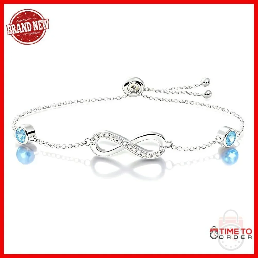Sterling Silver Infinity Birthstone Bracelet Adjustable Slide Clasp